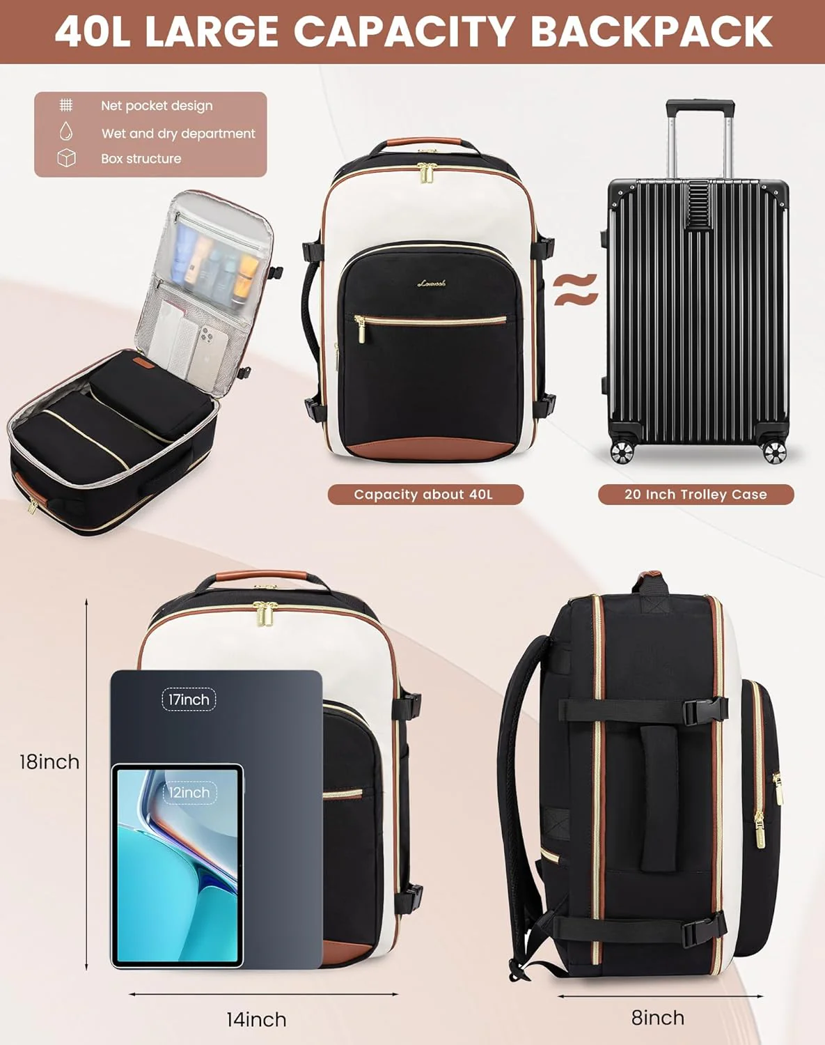 4Pcs Large Travel Backpack, 17.3 " 18.5 " - Image 4